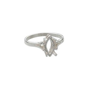 Ring, Sure-Set&trade;, sterling silver, 12x6mm 4-prong marquise basket setting, size 6. Sold individually.
