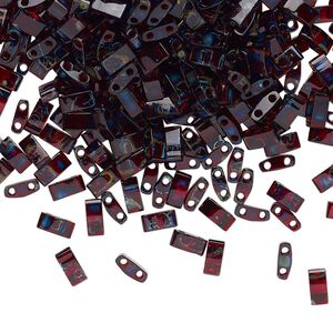 Seed bead, TILA&reg;, glass, pkg/40g, 5x2.3mm half tila rectangle, translucent Picasso red, (HTL-4504).