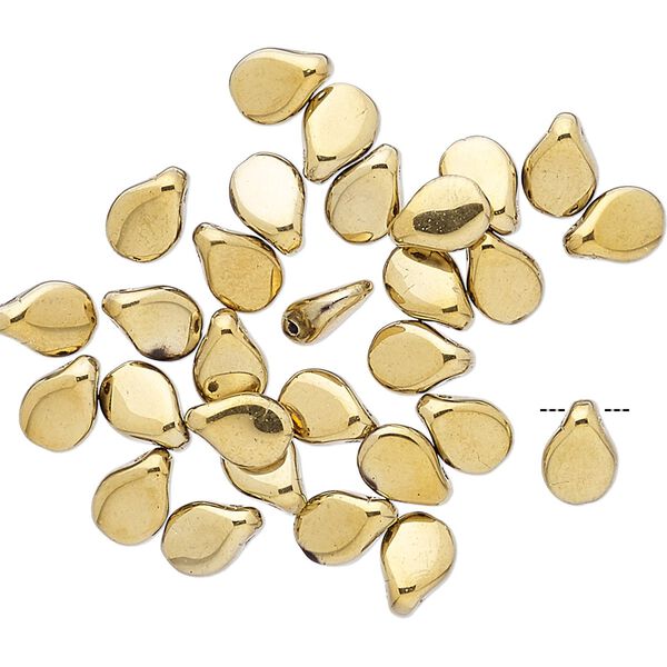 Bead, Preciosa Pip&trade;, Czech pressed glass, opaque light gold, 7x5mm top-drilled pip. Sold per pkg of 30. image number 0