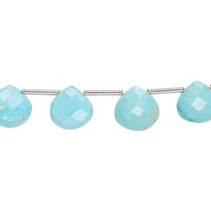 Imperial crown turquoise 1pkg13, hand-cut top-drilled faceted puffed teardrop bead natural 8-10mm