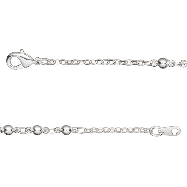 Chain 1pkg1 silver-plated triple ball, 3mm / lobster claw clasp, brass 20 inch image number 0