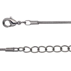 Chain 1pkg2 gunmetal-plated snake, 1mm / lobster claw clasp, brass 36 inch