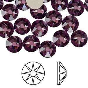 Flat back 12pk amethyst foil back, Crystal Passions&reg; 8.412-8.672mm rose round SS40 2088