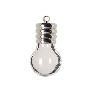 Drop, lampworked glass and silver-finished brass, clear, 22x14mm-25x14mm round bottle with cap, 5.5mm hole. Sold individually.