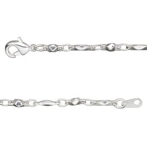 Chain 1pkg1 silver-plated bar & link, 3mm / lobster claw clasp, brass 20 inch