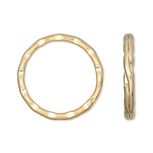 Key ring 1pkg100 gold-finished, 25mm hammered round, 21mm inside diameter / steel