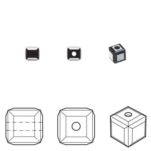 Bead 48pk jet, Crystal Passions&reg; 4mm cube 5601 image number 0
