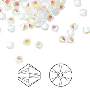 Bead 48pk white opal AB 2X, Crystal Passions&reg; 4mm bicone 5328