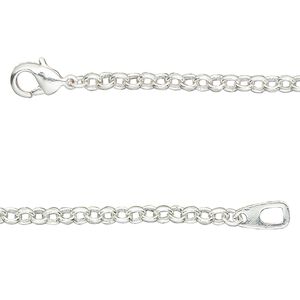 Chain 1pkg1 silver-plated rolo, 3mm / lobster claw clasp, brass 18 inch
