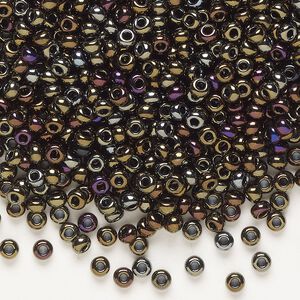 Seed bead, Preciosa Ornela, glass, opaque brown iris black, #8 rocaille. Sold per 50-gram pkg.