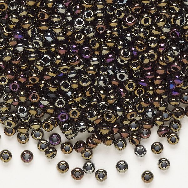 Seed bead, Preciosa Ornela, glass, opaque brown iris black, #8 rocaille. Sold per 50-gram pkg. image number 0