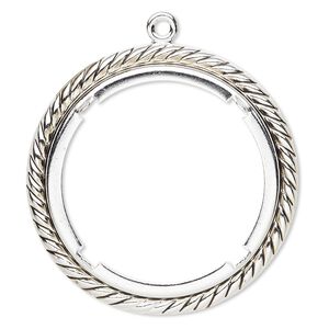 Focal, antique silver-plated brass, 47mm rope edge round with 38mm round setting. Sold per pkg of 10.