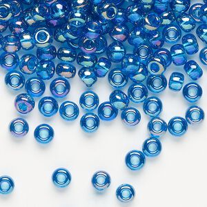 Seed bead, Miyuki, glass, pkg/250g, #6 rocaille, translucent rainbow Capri blue (RR-291).