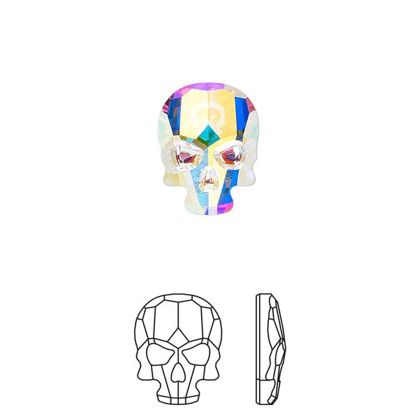 Flat back 36pk crystal AB foil back, Swarovski&reg; 14x10.5mm skull 2856 image number 0