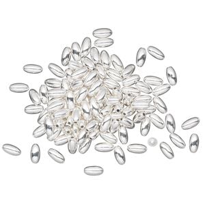 Bead 1pkg100 silver-plated, 4x2mm oval, brass