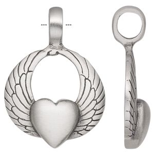 Pendant, antiqued pewter (tin-based alloy), 40.5x29mm single-sided heart with wings. Sold individually.