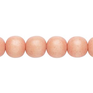 Bead 1pkg1, Taiwanese cheesewood (dyed / waxed), light orange, 9-10mm round, 15-1/2 to 16 inches.