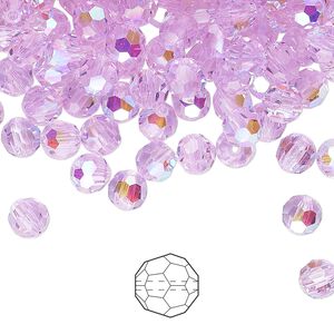 Bead 144pk violet AB, Preciosa Czech crystal 5mm round