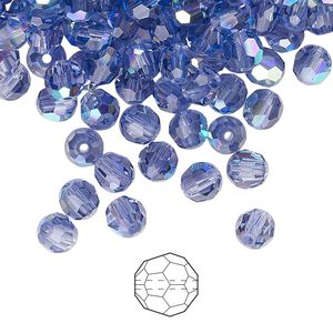 Bead 144pk tanzanite AB, Preciosa Czech crystal 5mm round