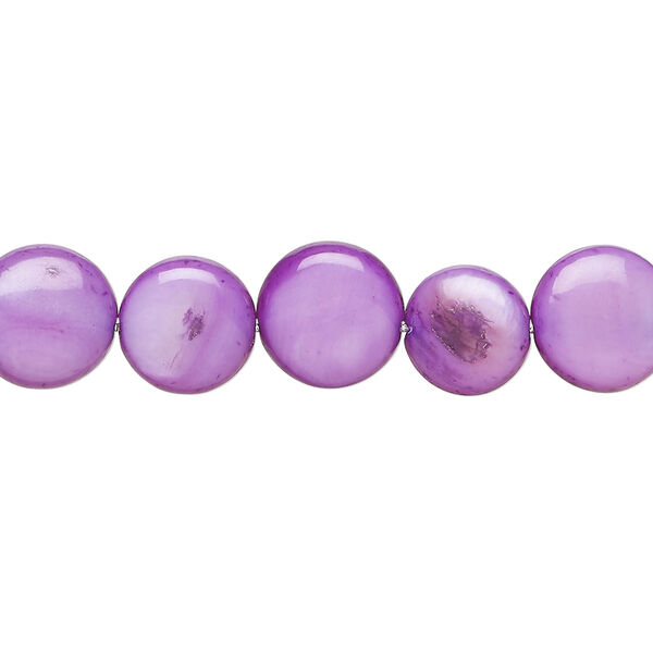 Mother-of-pearl shell 1pkg1, puffed flat round bead 15 inch purple 9-11mm image number 0