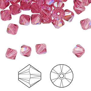 Bead 144pk rose shimmer, Crystal Passions&reg; 6mm bicone 5328
