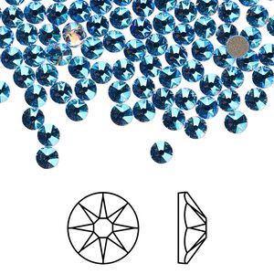 Flat back 144pk light sapphire shimmer foil back, Crystal Passions&reg; 3-3.2mm rose round SS12 2088