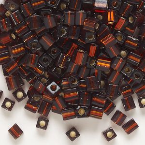 Seed bead, Miyuki, glass, pkg/250g, 3.5-3.7mm square, transparent silver-lined dark topaz (SB-5).