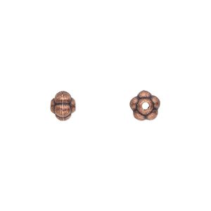 Bead 1pkg50 copper-plated "pewter", 6x4mm scalloped rondelle, antique