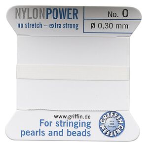 Thread, Griffin, nylon, white, size #0. Sold per 2-meter card (approximately 78 inches).