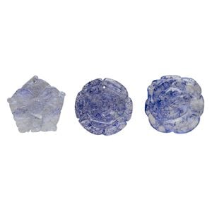 Focal mix, glass, translucent dark purple, 39x35mm-41x41mm top-drilled carved speckled flower. Sold per pkg of 3.