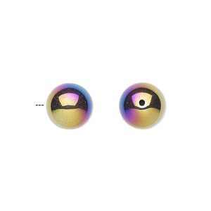 Hemalyke&trade; 1pkg4, electroplated half-drilled round bead 10mm