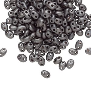 Seed bead, Preciosa Twin&trade; Czech glass, pkg/250g, 5x2.5mm oval, opaque dark brown terra pearl black, (28918).