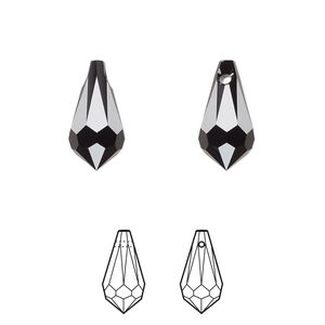 Drop 144pk jet, Swarovski&reg; 15x7.5mm pendant teardrop 6000