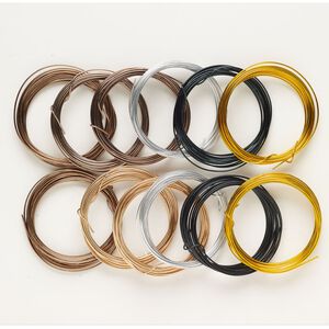 Wire assortment 1pkg12 aluminum, mixed colors, round, 18 gauge, 9-foot sections.