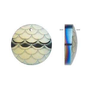 Hemalyke&trade; 1pkg1, electroplated scale design half domed round drop 20mm