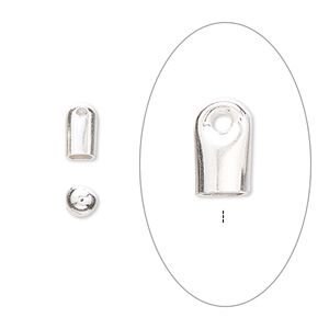 Cord end glue-in 1pkg6 sterling silver, 7x4mm / 3mm inside diameter