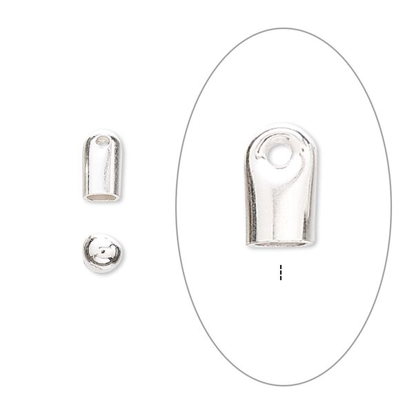 Cord end glue-in 1pkg6 sterling silver, 7x4mm / 3mm inside diameter image number 0