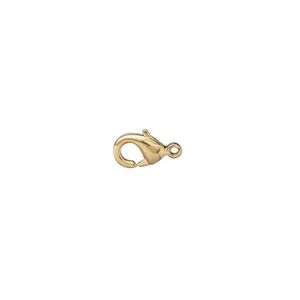 Clasp lobster claw 1pkg10 gold-plated, 7x5mm, brass 1-strand