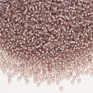 Seed bead, Miyuki, glass, pkg/250g, #15 rocaille, transparent silver-lined smoky amethyst (RR-12).