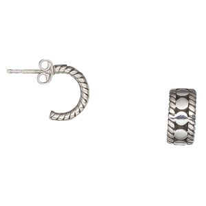 Earstud, Create Compliments&reg;, antiqued sterling silver, 13mm half-circle with post, rope edges and round design. Sold per pair.