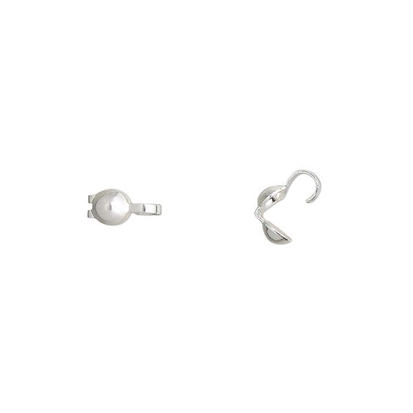 Bead tip bottom clamp-on 1pkg500 silver-plated, 8x3.5mm / open loop / 0.029 inch inside diameter, brass / Hot Tips&reg; image number 0
