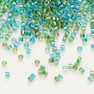 Seed bead, Miyuki Delica&reg;, glass, pkg/50g, #11 round, transparent inside dyed color aqua/teal mix (DB0984).