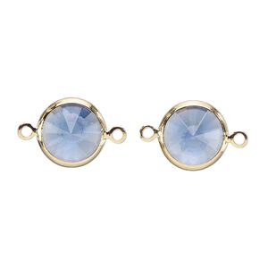 Link, Vintage Crystal&trade;, crystal and  gold-plated brass, sapphire, 12mm rivoli. Sold per pkg of 2.