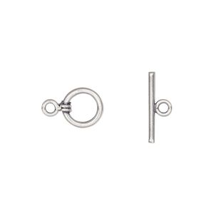 Clasp toggle 1pkg2 sterling silver, 8mm round, antiqued 1-strand