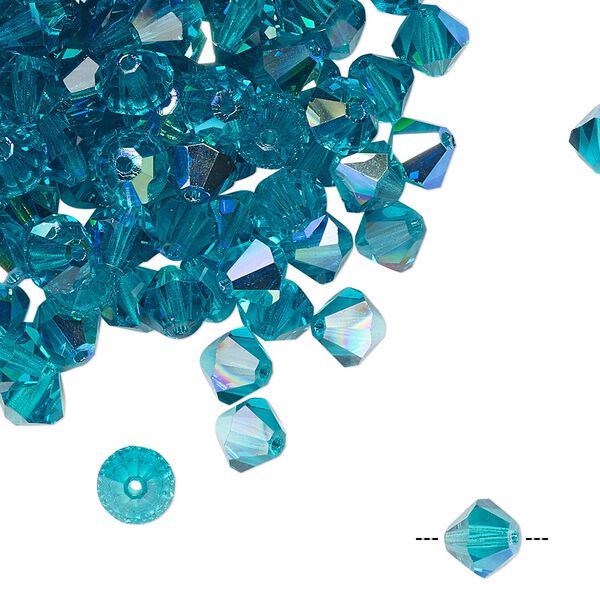Bead 288pk blue zircon AB, Preciosa Czech crystal 6mm bicone image number 0