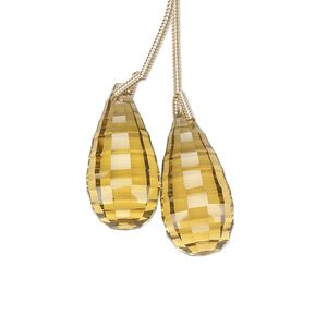 Golden quartz 1pkg2, hand-cut top-drilled checkerboard faceted briolette bead 20x10mm