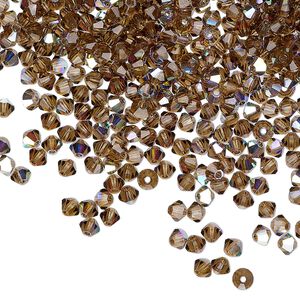 Bead 1440pk smoked topaz AB, Preciosa Czech crystal 3mm bicone