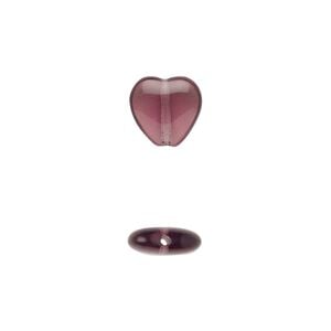 Bead, Czech pressed glass, amethyst purple, 10x9.5mm heart. Sold per 15-1/2" to 16" strand, approximately 45 beads.
