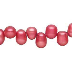 Freshwater pearl 1pkg1, top-drilled rice, 14 inch hot magenta 8x6mm-11x8mm cultured
