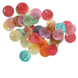 Drop mix, Capiz shell (coated), mixed colors, 13mm flat round. Sold per pkg of 100.
